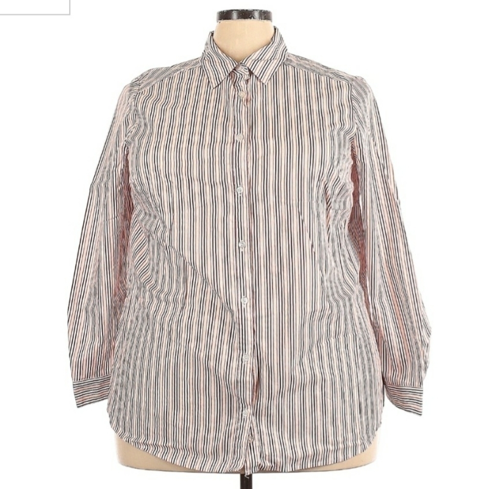 Roman's Striped Button Shirt Collared Long Sleeve Women's 22W Career Work EUC